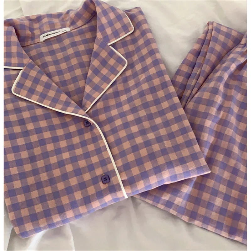 

Purple Plaid Girl's Pajamas Suit Beautiful Winter Leisure Long Sleeve Women's Pajamas Loose Pajamas Home Decoration Suit