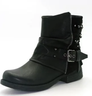 

Round Toe Med Casual Vintage Boots For Women Square Heel Ankle Autumn Winter Boots Shallow Metal Decoration Solid Shoes