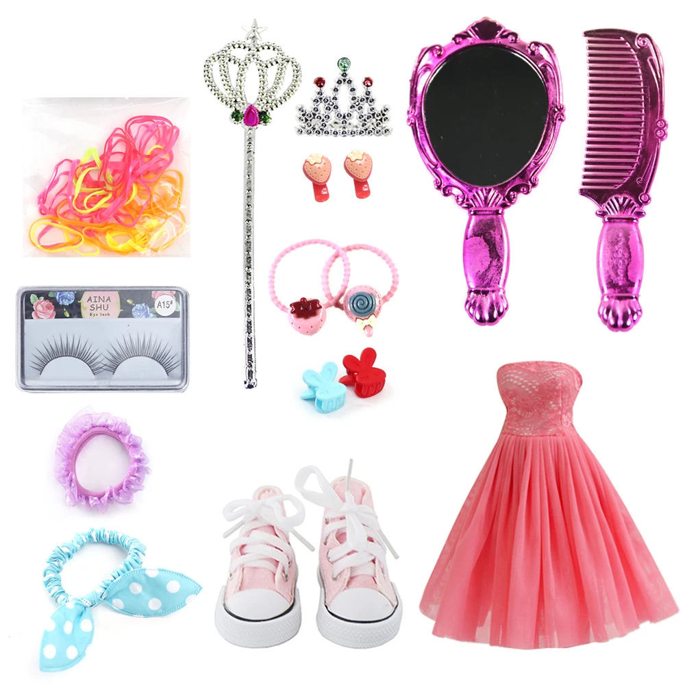 

Аксессуары для кукол UCanaan BJD 1/3, 1 пара обуви/1 комплект платья/1 пара ресниц/1 расческа 1 зеркало, много веревок для волос