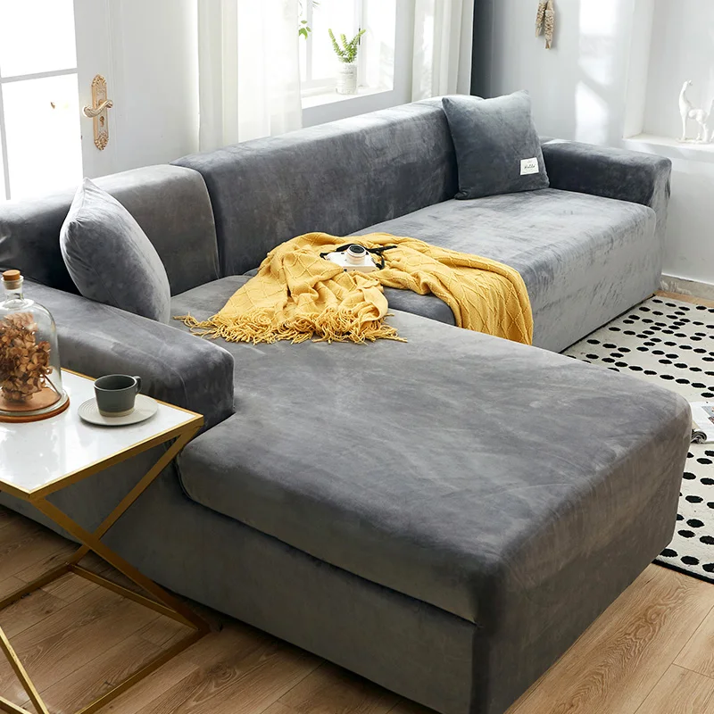 

Velvet L Shaped Sofa Cover For Living Room Elastic Furniture Couch Slipcover Chaise Longue Corner Sofa Cover Stretch
