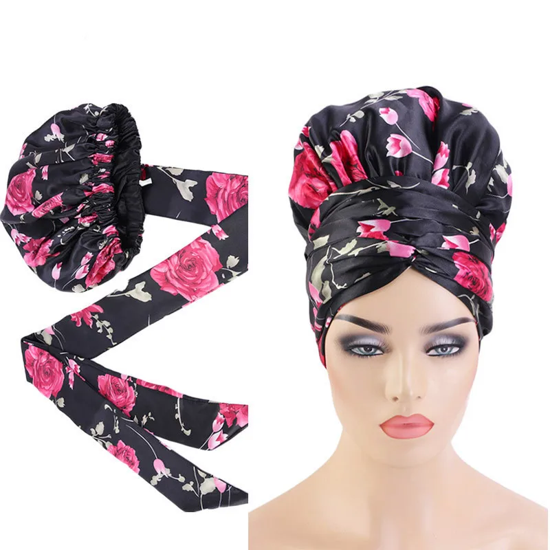 Turban Hat Hijab Head Wrap Covers Extra Large Satin Lined Bonnets African Bonnet Long Ribbon Headwrap Ankara Hair |