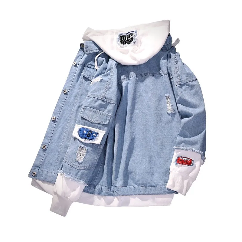 

Denim Jacket coat Men's Spring&Autumn Korean Fashion Brand Loose Double layer Denim Jacket Hooded Jacket Hip Hop Men's Clothing