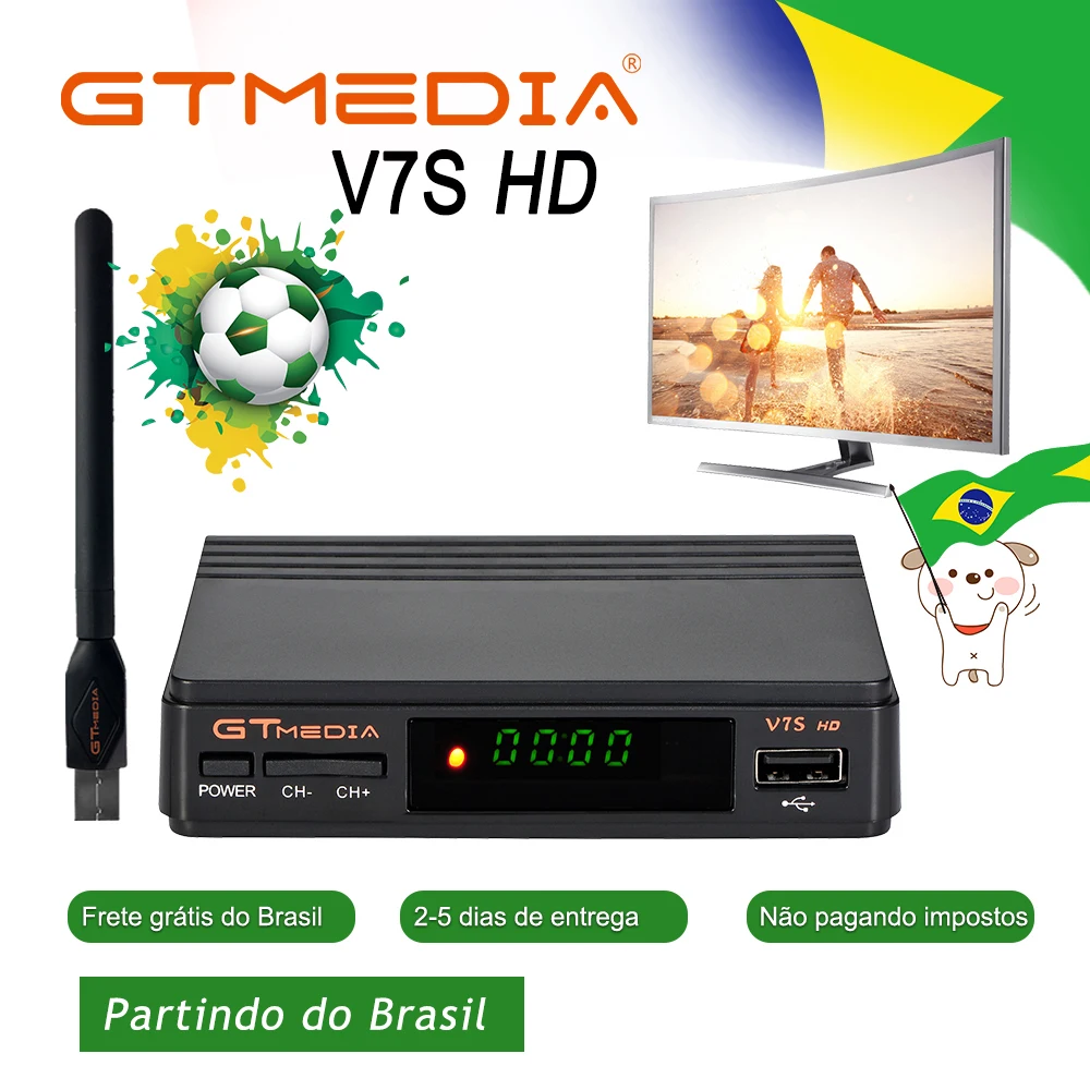 1 год Испания Европа Cline GTMEDIA V7S HD DVB S2 1080P спутниковый ТВ приемник + USB wifi Бразилия