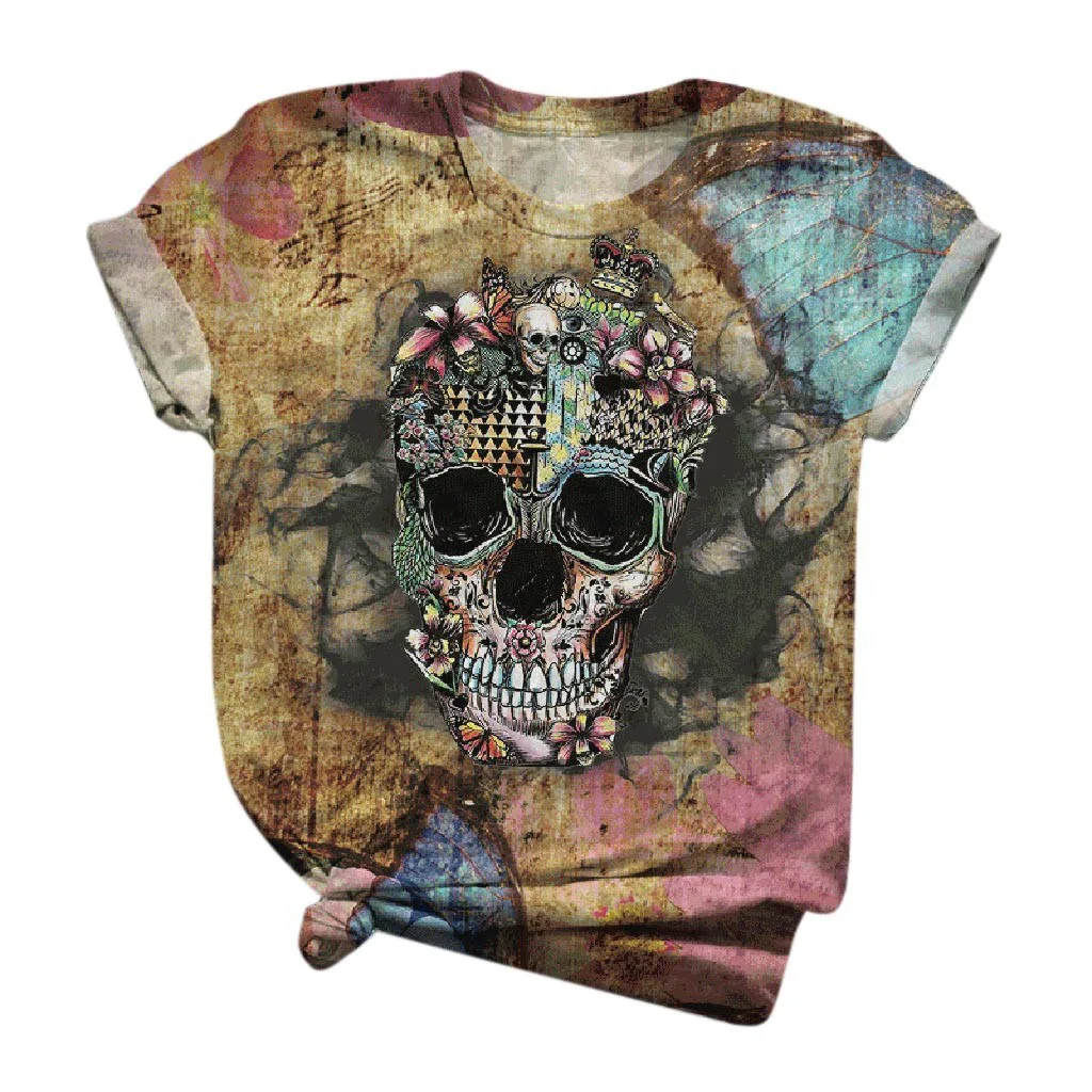 

2020 new leisure plus size 3D skull print women's T-shirt women's o-neck short sleeve top women's clothing T-shirt
