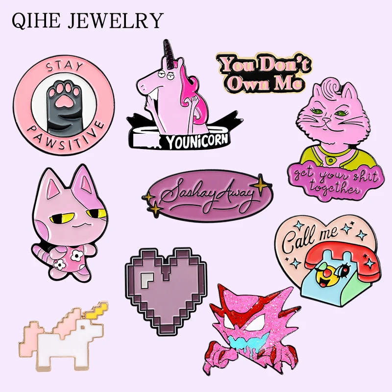 Розовый Коллекция эмали штырь Кошка Лошадь демон Secret записи файла Сердце Круглый