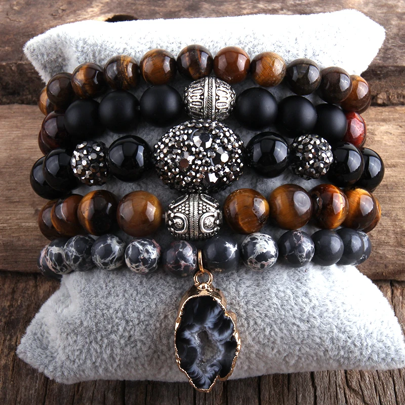 Комплект женских браслетов из натурального камня 5 шт. | Украшения и аксессуары