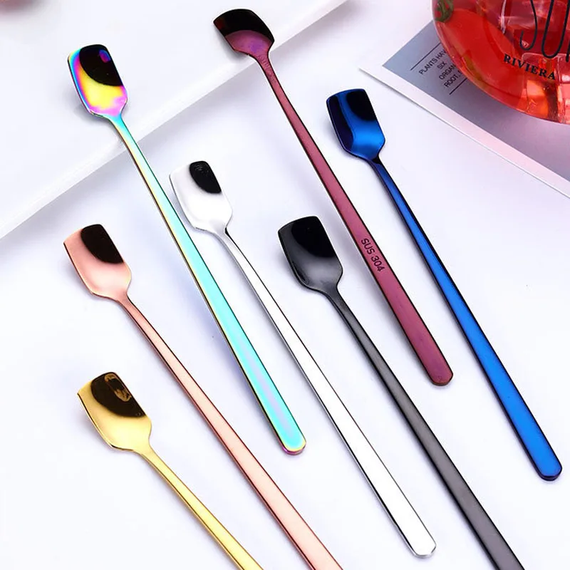 Десертная ложка Cupola из нержавеющей стали красочная длинная ручка квадратная для