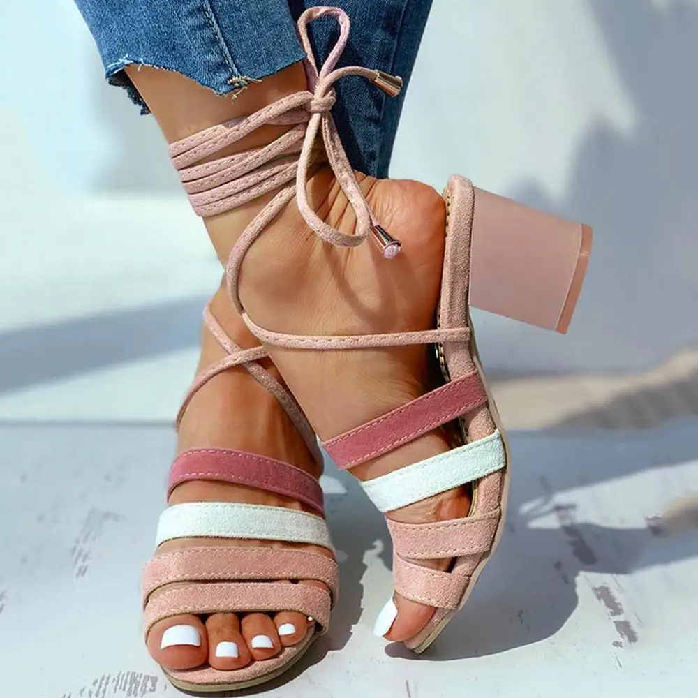 

Patchwork Colors High Heel Round Toe Ankle Strap Sandals for Womens 2020 Casual Shoes Summer Sandals
