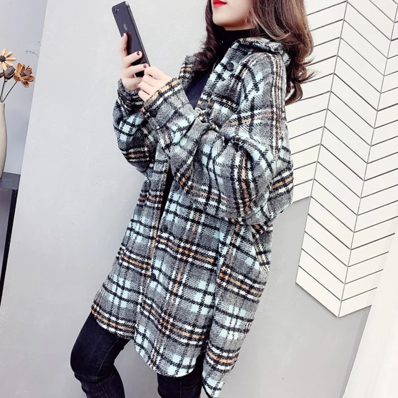 Клетчатая рубашка для девочек с длинным рукавом свободная Bf женщин Harajuku размера