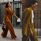 Весенне-осенние коричневые однотонные Вельветовые женские костюмы 2021 двубортная куртка с брюками приталенный костюм для женщин Одежда для мамы