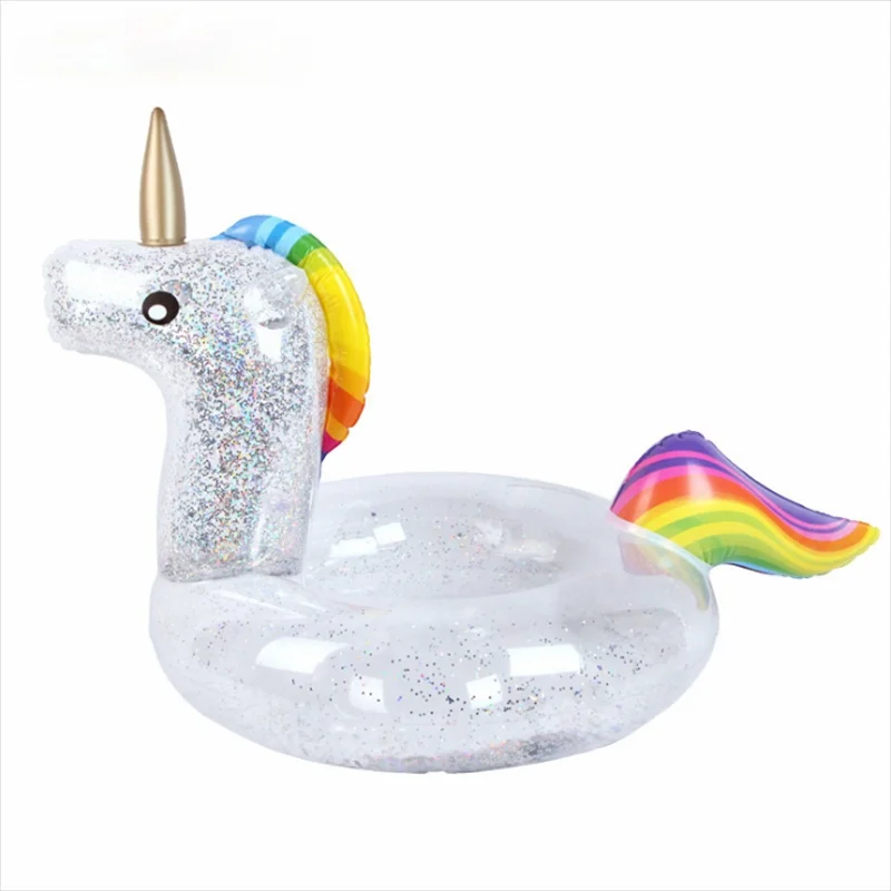 Transparent Sequins Inflatable Pool Swimming Ring Swimming Pontoon Round Pool Summer Party Pool Toy Unicorn Flamingo