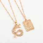 Кулон дракона и розовые ожерелья, наборы для женщин и мужчин золотого цвета, ювелирные изделия с кубическим цирконием, талисман, украшения, счастливый символ, подарки