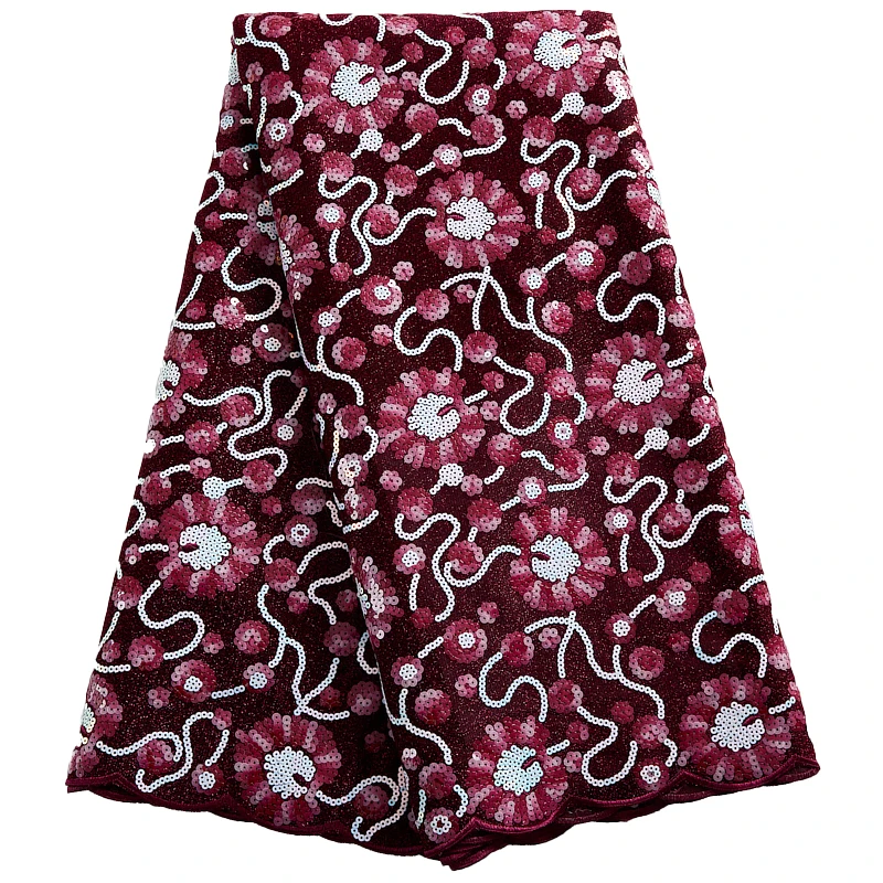 

African Lace Fabric 2021 Newly Designed White Nigerian African Sequine Tulle Lace 5 Yards For Wedding Evening Dress Sewing 2456A