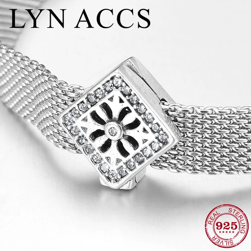 925 Стерлинговое Серебро ажурный цветок Прозрачный Циркон квадратные бусы клипсы