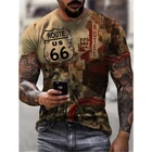 Модный 66 3D печать футболка, новая летняя футболка с короткими рукавами и застежкой-молнией на спине, с круглым вырезом для мужчин рубашка свободного кроя в стиле ретро уличная модная одежда