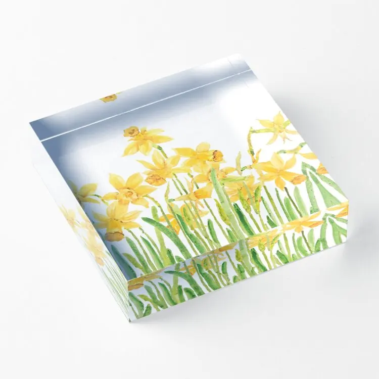 

Yellow Daffodils Field Watercolor Acrylic Block Transparent Wedding Art Family Fashionable Print Clear Room Bedroom Process