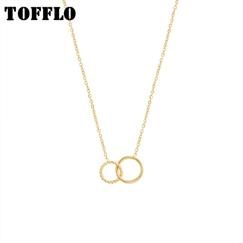 

TOFFLO Stainless Steel Jewelry Ins Double Circle Necklace Women's Fashion Clavicle Chain BSP796