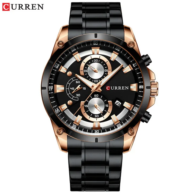 rose black Новинка CURREN Модные мужские s часы лучший бренд класса люкс с нержавеющей стали спортивный хронограф кварцевые часы мужские Relogio Masculino - Цвет: rose black