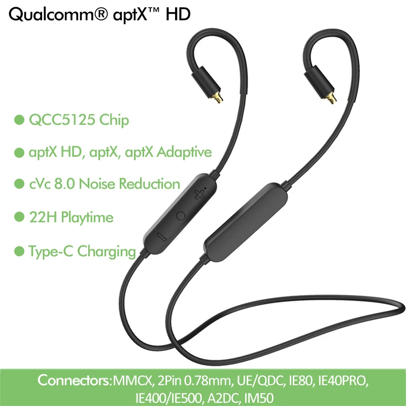 2021 новейший QCC5125 Bluetooth 5 0 Улучшенный кабель для наушников AptX-HD и aptX с адаптацией MMCX