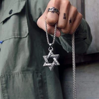 2021 new kpop jewelry vintage six pointed star pendant necklace mens hip hop party locomotive accessories pendant necklace