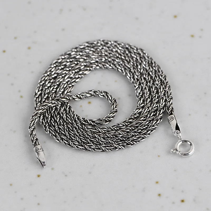 

925 Sterling Silver Necklace Men Weave Women Horsewhip Chain Chinese Vintage 55cm Luxury Jewelry Unisex Rock Necklaces Punk