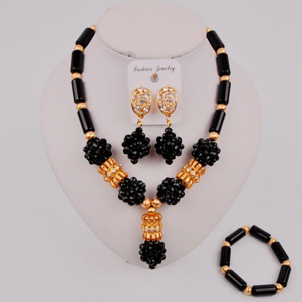 

Fashion Black African Wedding Jewelry Set Nigerian Necklace Beads Costume Jewellery Sets ZQ7-10