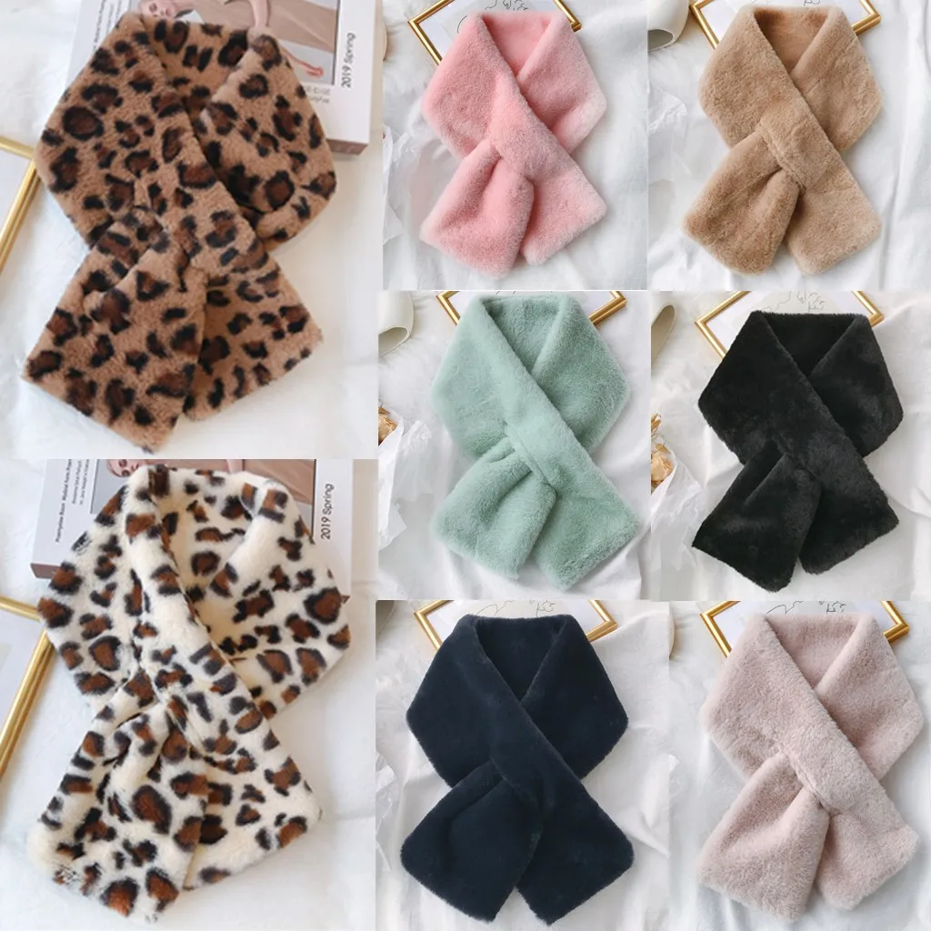 Leopard Print Scarf Warm Women Fur Scarves Fashion Poncho Autumn Winter Faux Villus Outerwear for women Stole | Аксессуары для