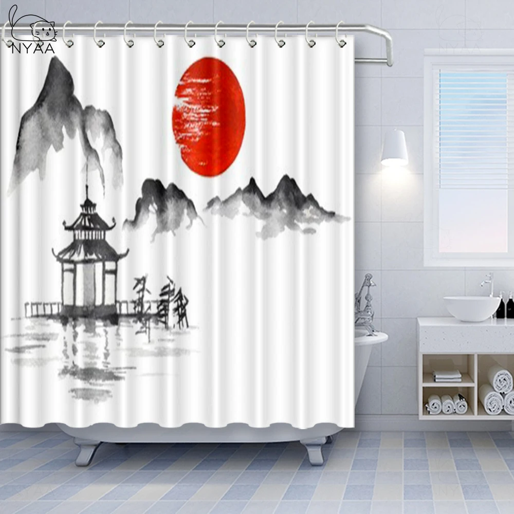 Занавеска для душа из полиэстера с принтом в виде лодки японская раскраска | Дом и