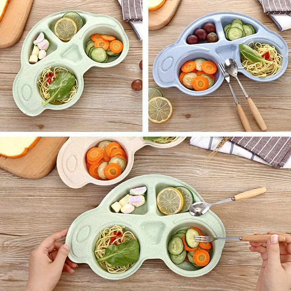 

Bamboo Fiber Infant Feeding Plate Cute Car Shaped Wheat Straw Tableware For Baby Kids Dishes Children Plates X4i0