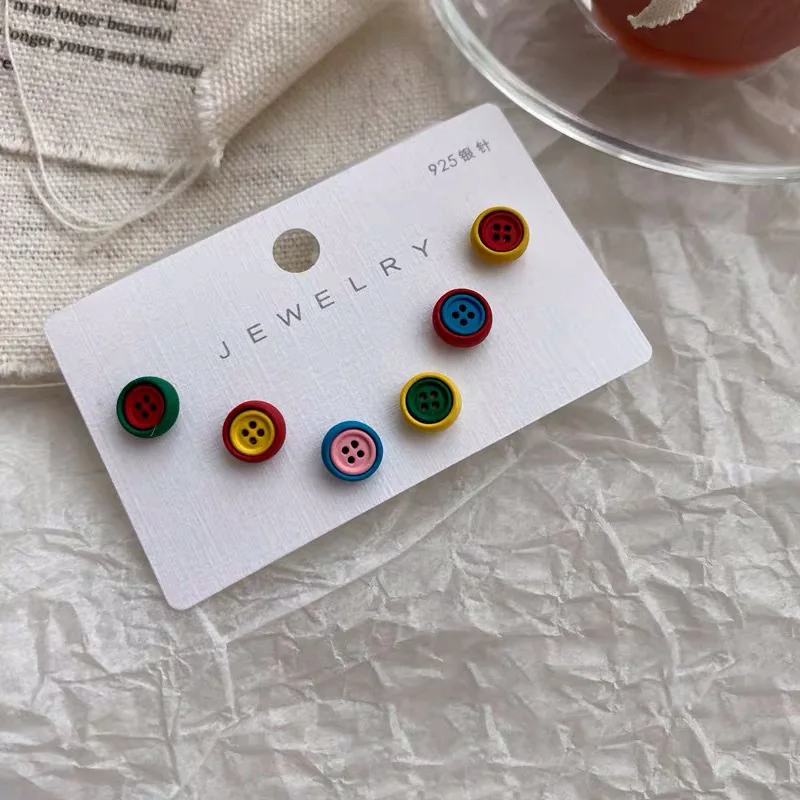 

Silver Needle Pure Fresh Compact Simple Button Round Six Pc Earrings Set Exquisite Earrings Stud For Women Fashion Jewelry Gift