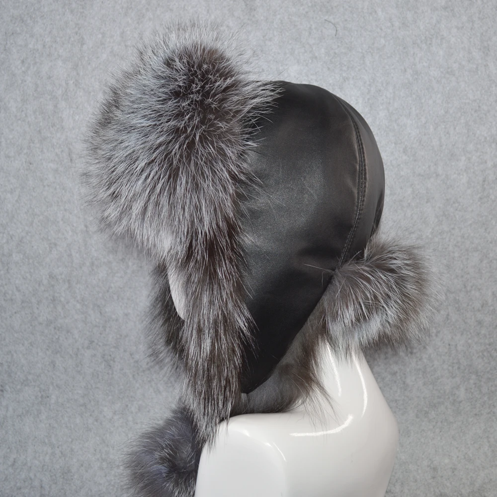 Женская шапка бомбер из натурального меха лисы зимняя теплая ушанка 2021 роскошная