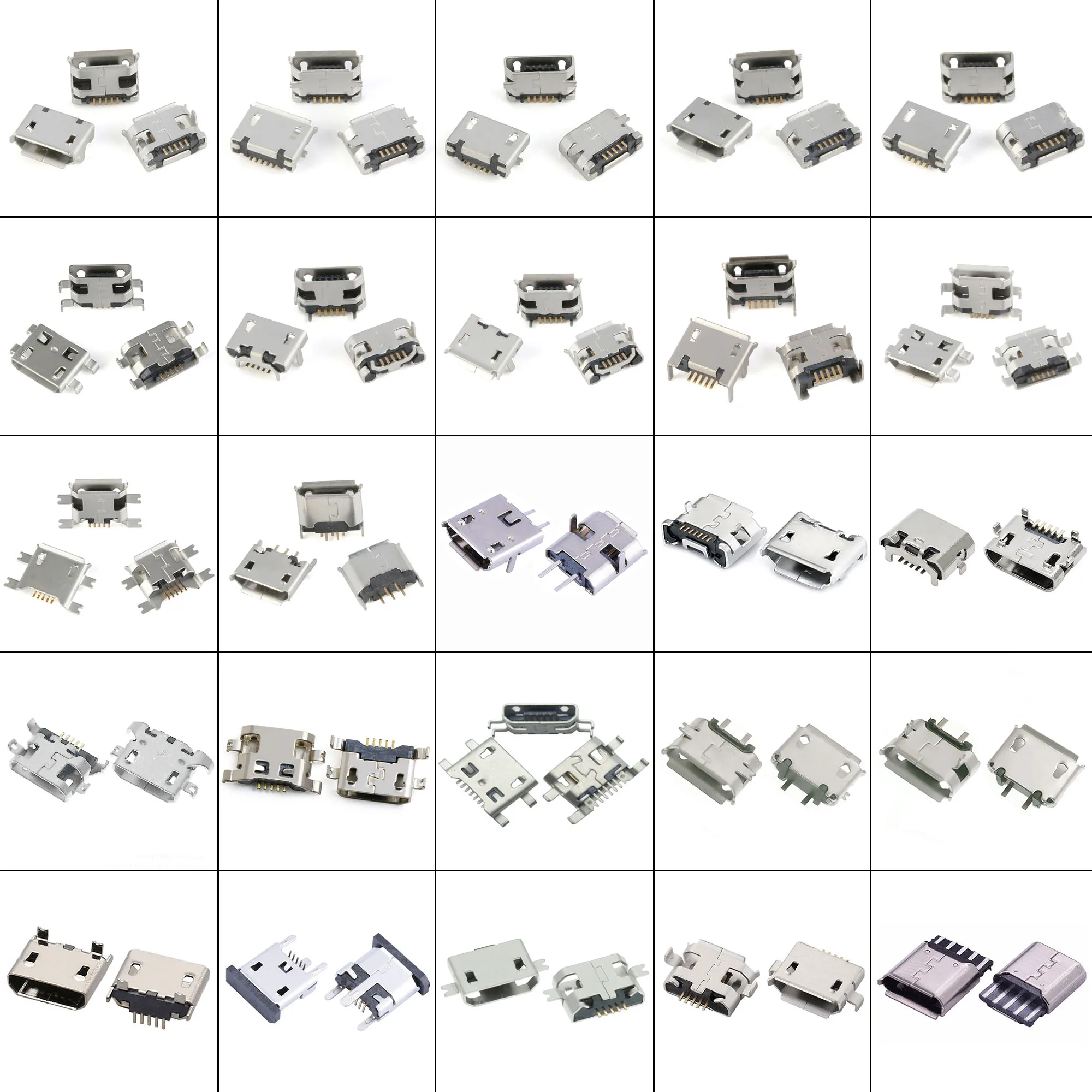 5 контактов 2 контакта 7 фоторазъем порт Micro USB тип B женское размещение 25 моделей SMD