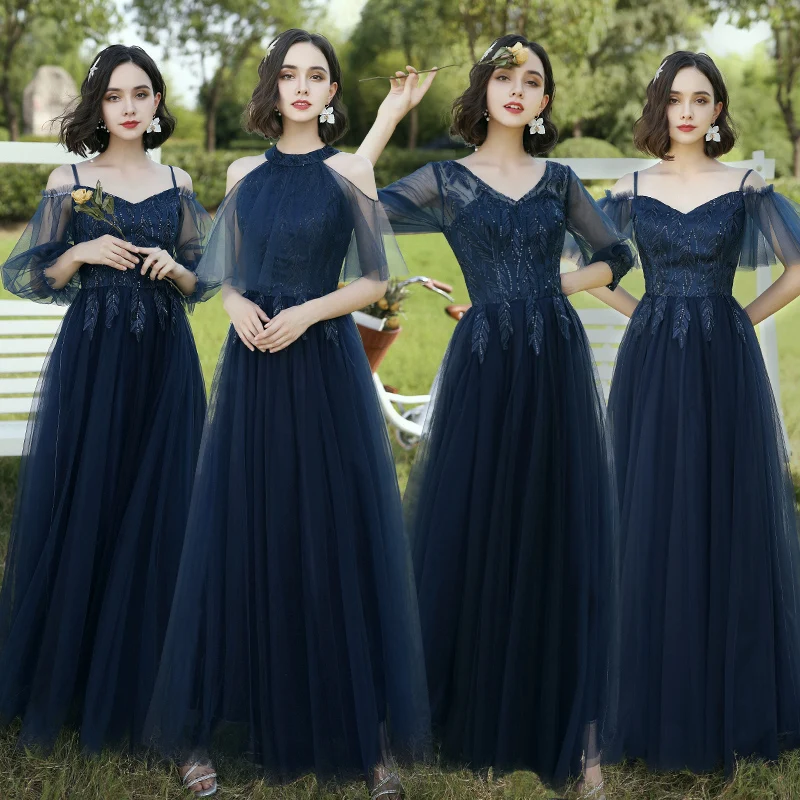 

Beauty Navy Blue Bridesmaid Dresses 2019 Long Women Wedding Event Party Prom Dresses Lace Up A-Line