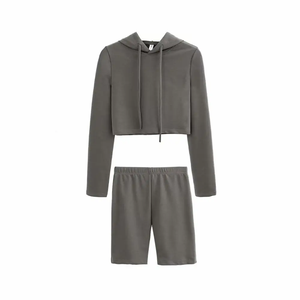 Женский осенний комплект из двух предметов однотонный укороченный топ с