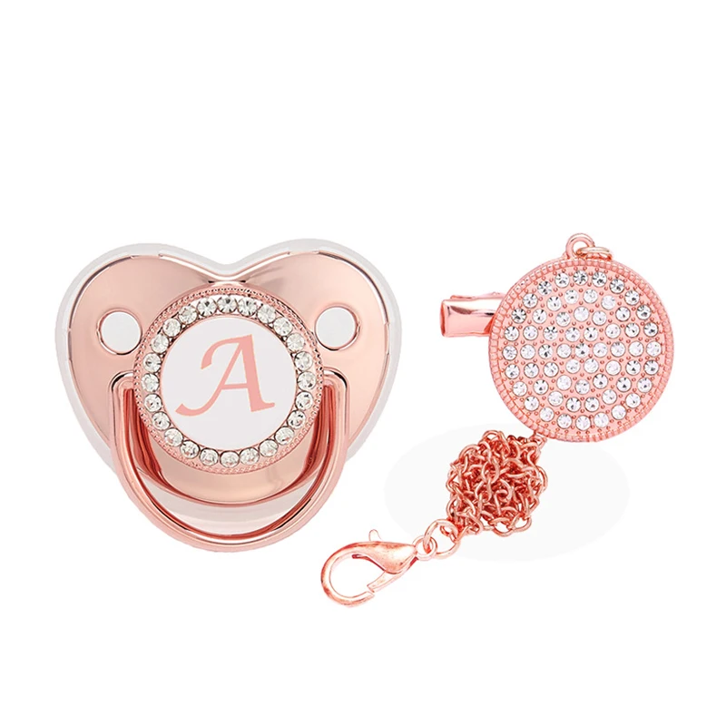 

Newborn Baby Pacifier Clips Chain Rose Gold Bling Silicone Infant Pacifier Holder Baby Soother Nipple Dummy Baby Shower Gifts