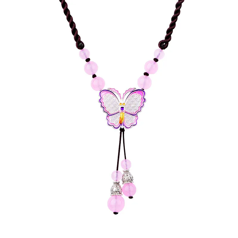 Нефритовая бабочка кулон ожерелье халцедон розовый Агат амулет Мода натуральный
