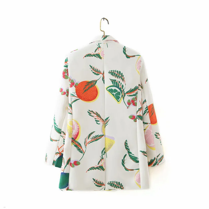 

Spring and summer women's jacket casual fruit print double-breasted pocket decorative jacket
