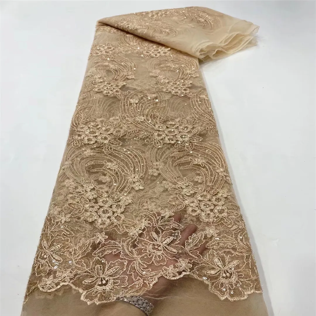 

Latest African Lace 2021 African Lace Fabric High Quality French Lace Fabric With Sequin 5 Yards Nigerian Net Fabric For Wedding
