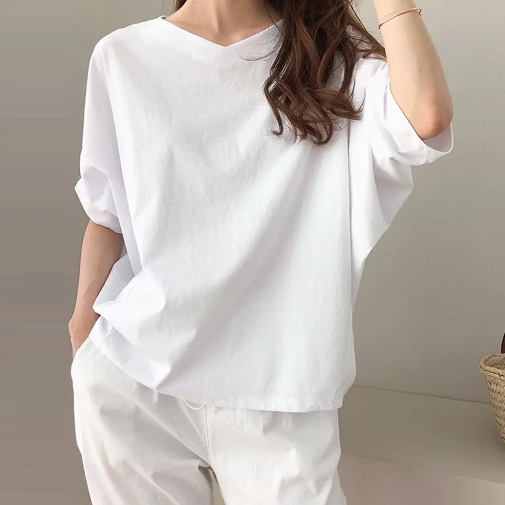 Летняя Корейская женская черная футболка в японском стиле Повседневная