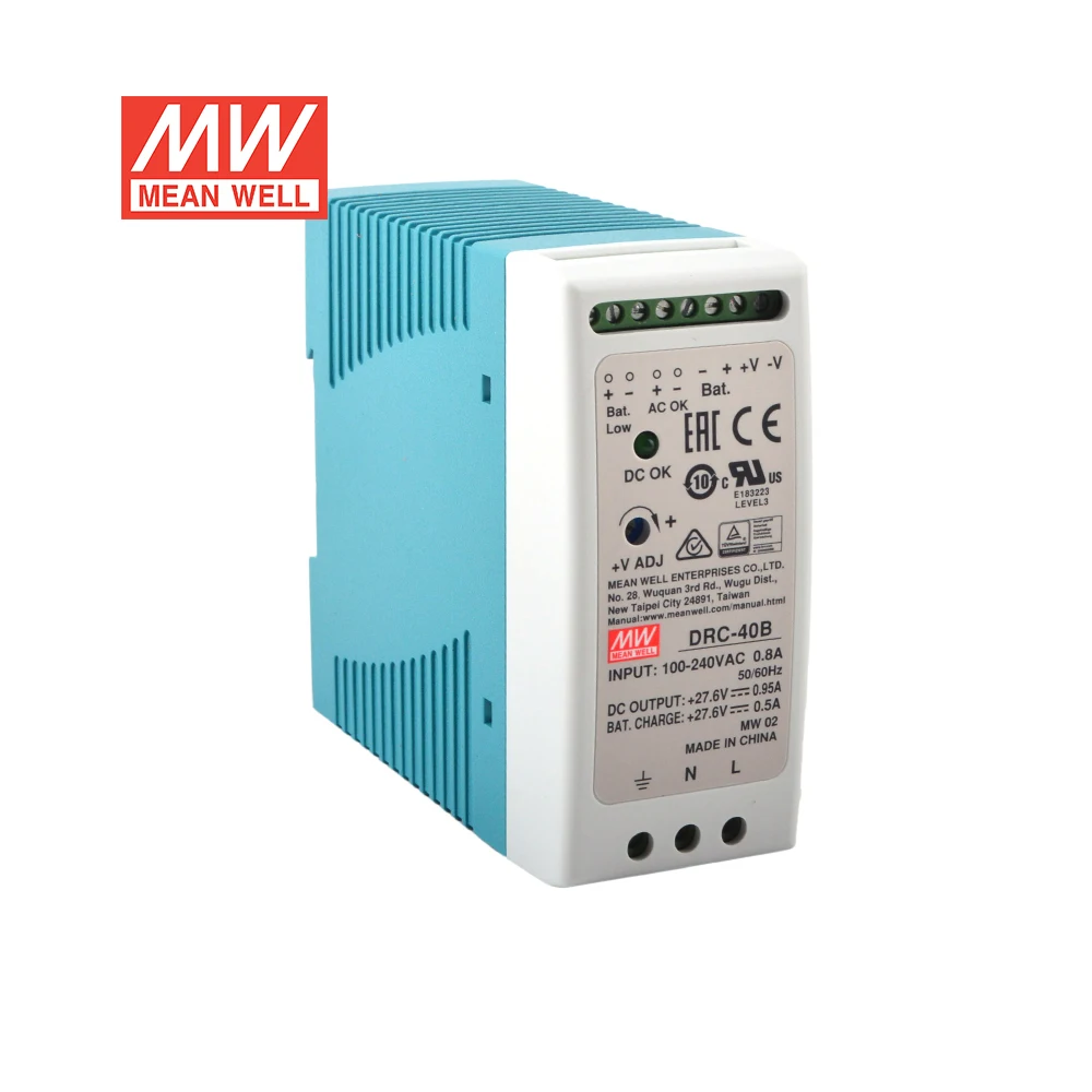 Mean Well DRC-40B 40W 27.6V 0.95A Floating Charging DC OK Din Rail Type UPS Security Switching Power Supply