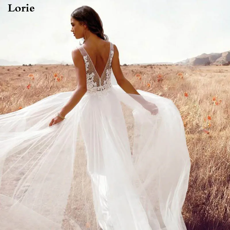 Lorie Wedding Dress Boho A Line Lace Vestido de novia Sleeveless Side Split Bride Dresses Custom Made | Свадьбы и торжества