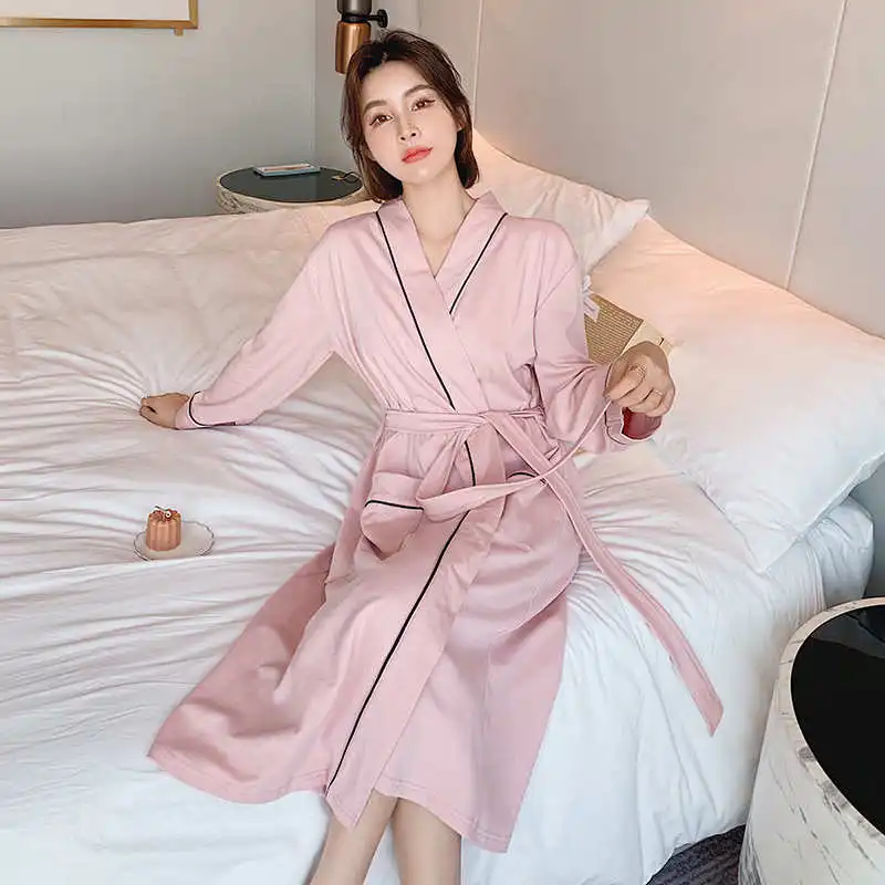 Men Long Sleeve Sleep Bath Robes Homewear V Neck Pockets Cozy Bathrobe Lovers Couples Pure Cotton Leisure Mens Nightgown Dress