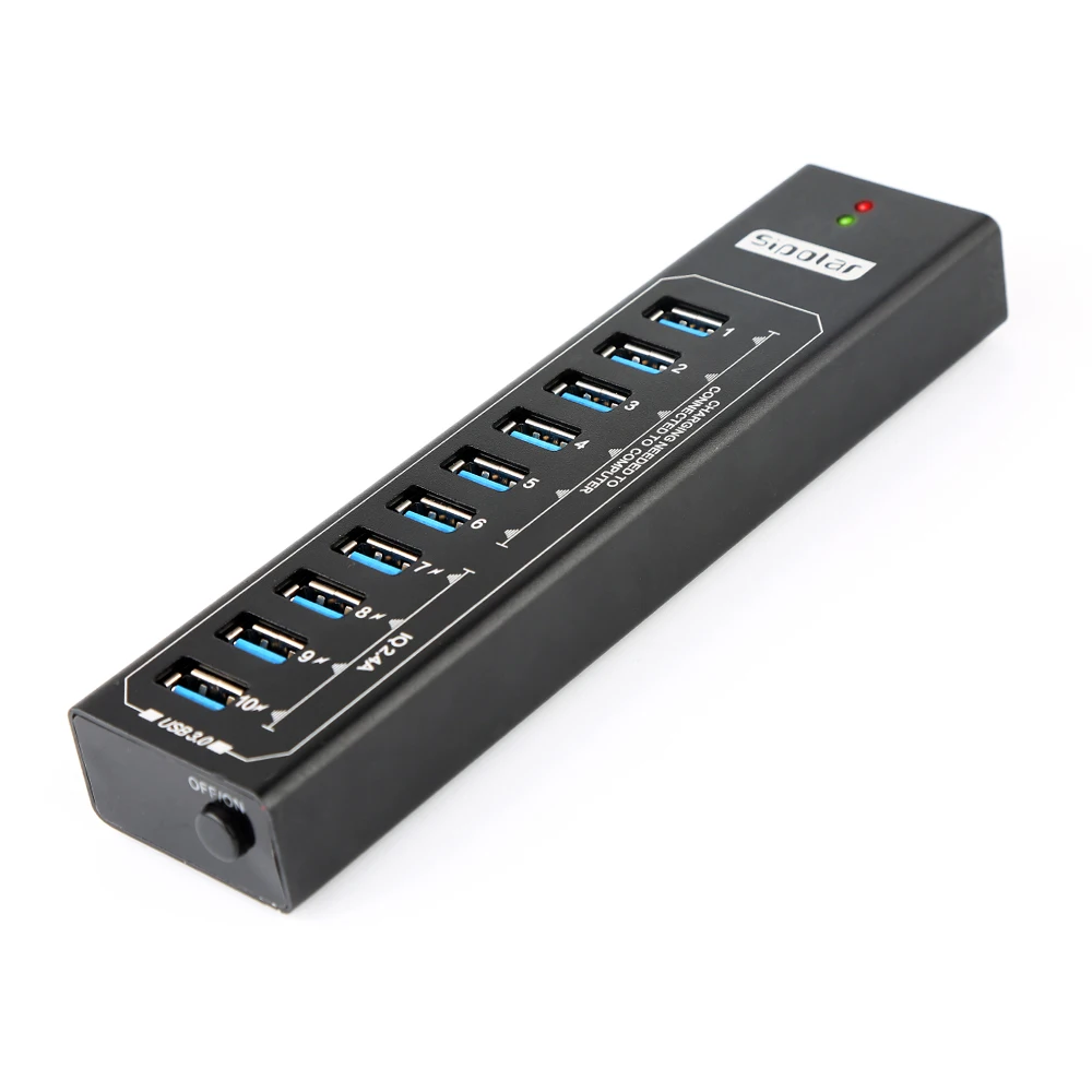 Sipolar Metal 10 портов usb 3,0 концентратор с 12V3A адаптер питания 2.4A usb зарядное устройство концентратор usb зарядная станция для ПК телефона ноутбука