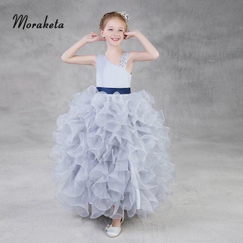 Серое бальное платье платья для малышей элегантные на одно плечо детские