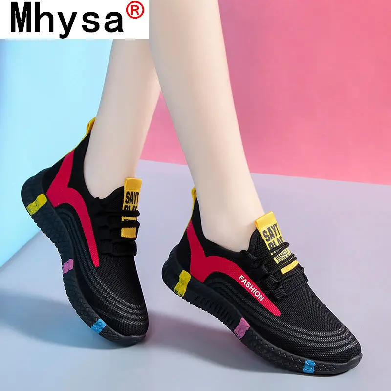 Spring Women's Platform Shoes 2021 Fashion Women Shoes Color Matching Mesh Breathable Sneakers Comfortable Lace-up Casual Shoes