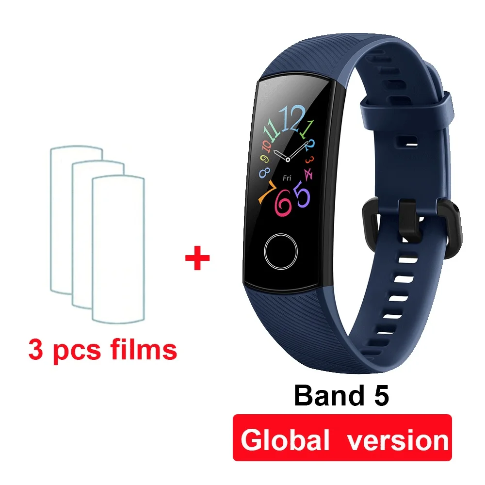blue GL band5 3film Huawei Honor Band 4 Band 5 умный Браслет Globle Версия 50m водонепроницаемый фитнес-трекер монитор сердечного ритма во время сна Smart Wirstband - Цвет: blue GL band5 3film