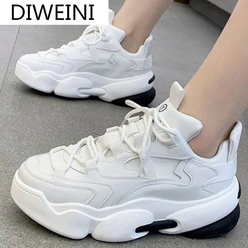 

2021 Fashion Women's Platform Sneakers Comfortable Lace-up Casual Shoes Spring New Pu Walking Platform Shoes Shoes For Women