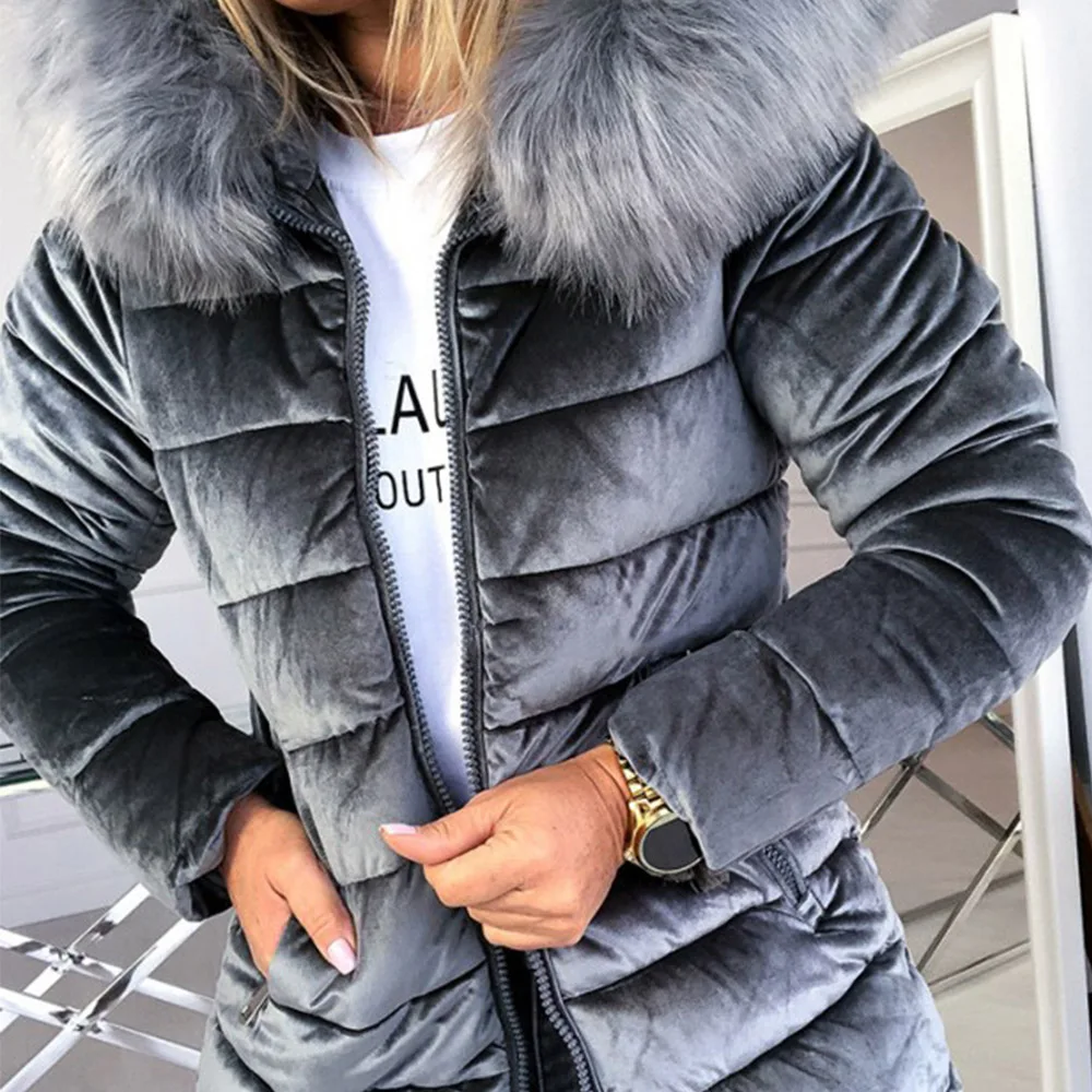 Women's Winter Velvet Jacket Plus Size Coat Cotton Casual Jacket Hooded Thick Warm Parka Fashion Basic Snow Jacket