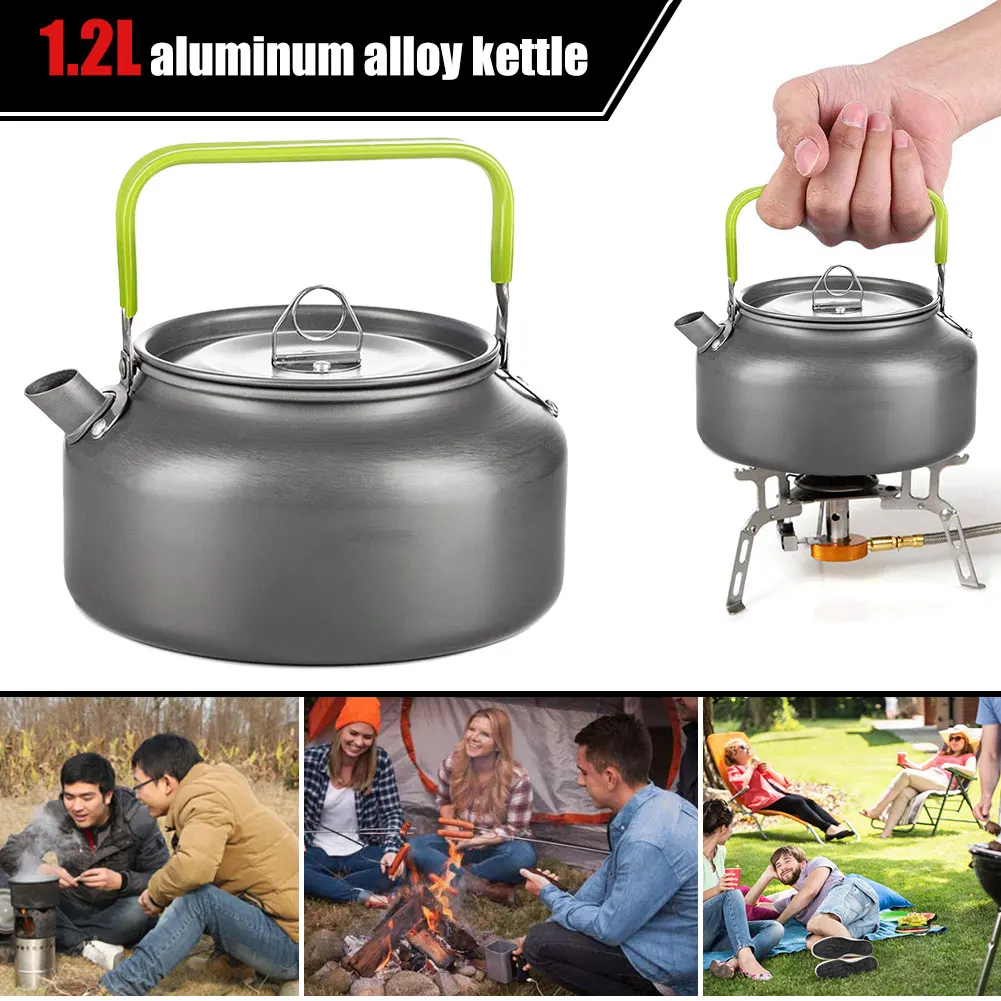

1pcs Camping Kettle Portable Cooker Camping Kettle 1.2L Coffee Pot Camping Cookware Travel Kit Camping Equipment Wholesale