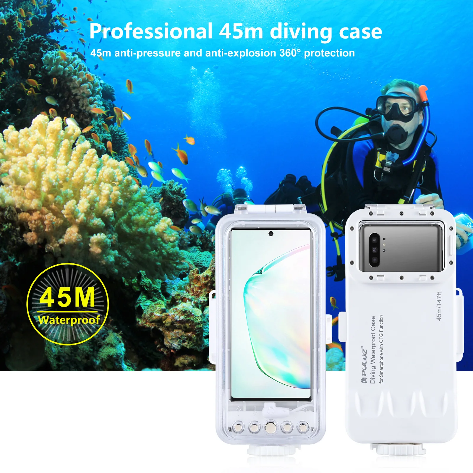 

45m Waterproof Diving Photo Video Taking Underwater Cover For Galaxy Huawei Xiaomi Google Android OTG Phone With Type-C Port